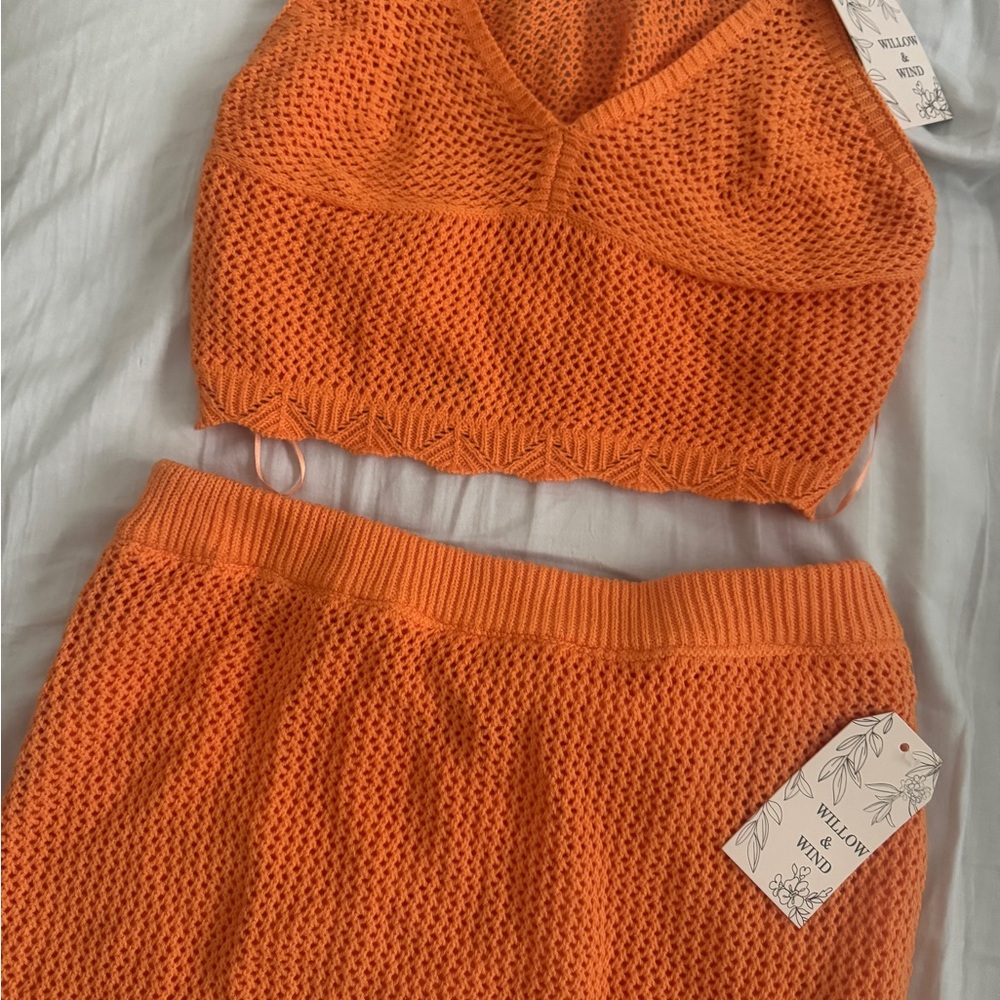 Orange Knit/Crochet Style Set NWT